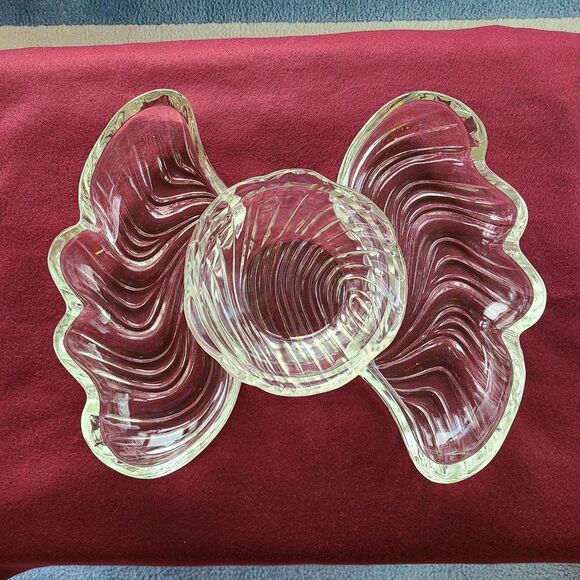 Vintage 1960s Kromex Holiday Giftware Crystal Dual Shell Dishes & Bowl Glass Set - Picture 3 of 10